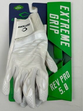 *NEW* Cutters Extreme Grip Rev Pro 5.0 Football Receiver Gloves Medium White